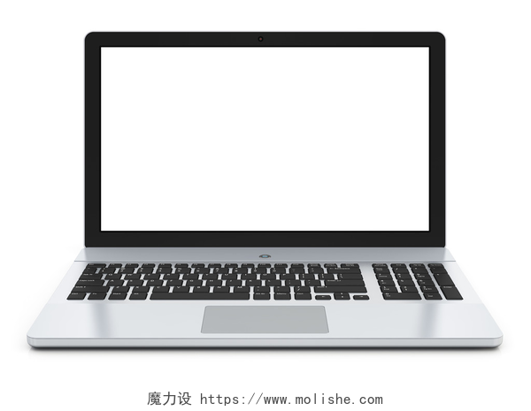 白色背景上的白屏幕笔记本电脑空白屏幕与金属笔记本电脑